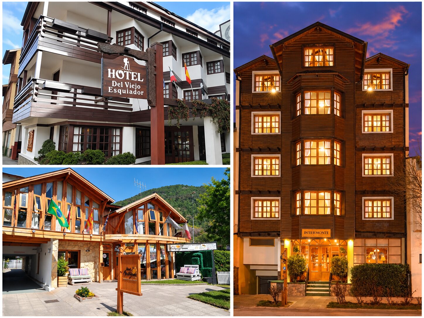 Collage showing hotel buildings in San Martín de los Andes